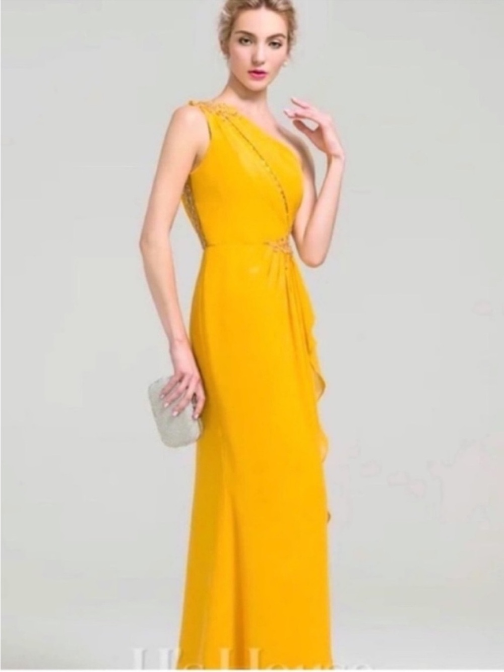 JJs House Elegant One-Shoulder Yellow Evening Dress Size 2
